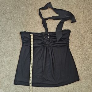 Black Halter Dress with Lace-Up Detail